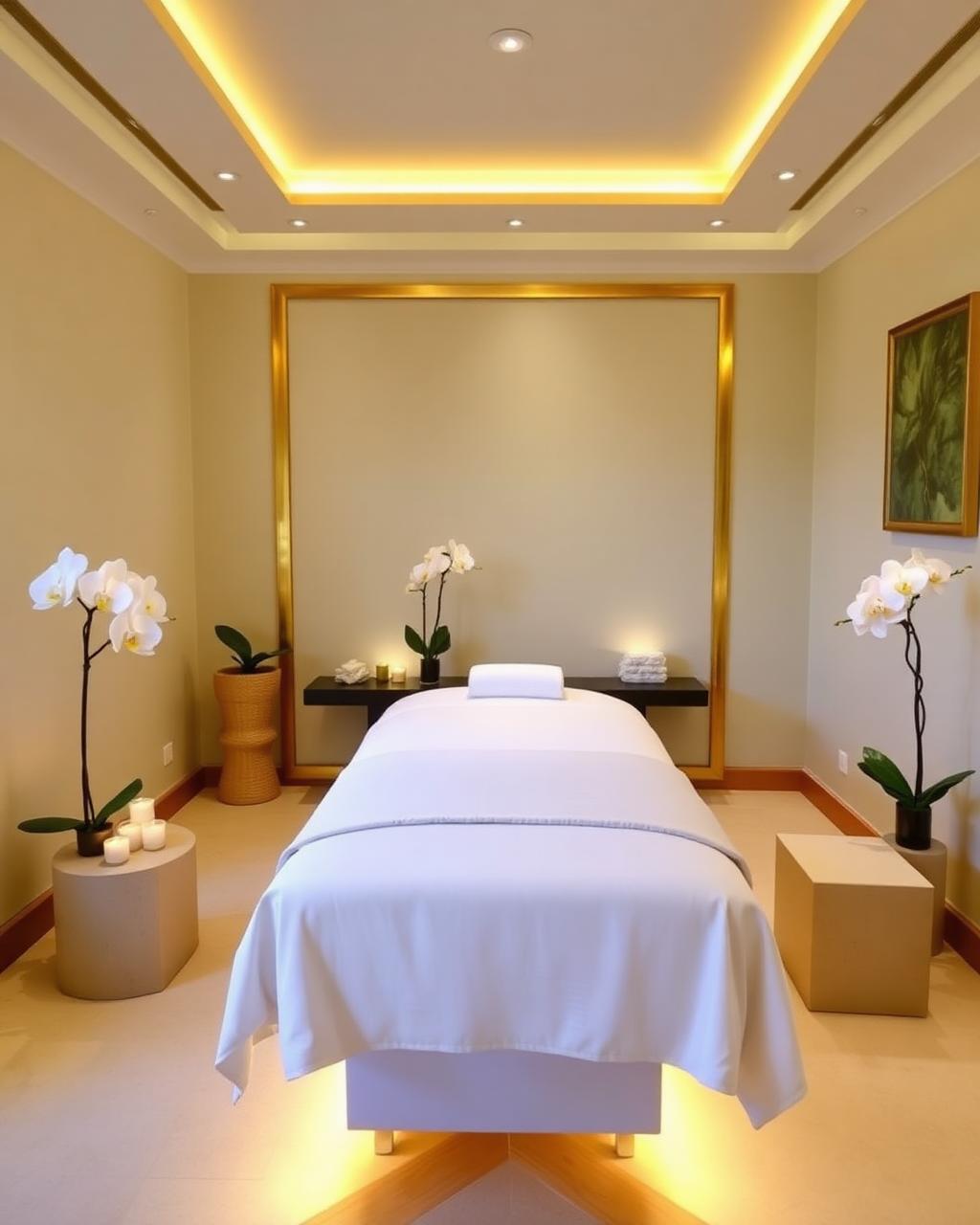 Massage room with orchids and candles
